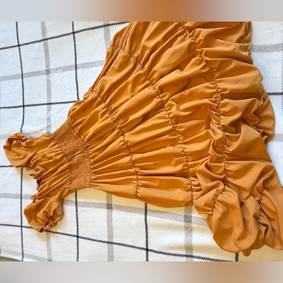 Smocked Tiered Ruffle Dress in Yellow Rust - Picture 3 of 9